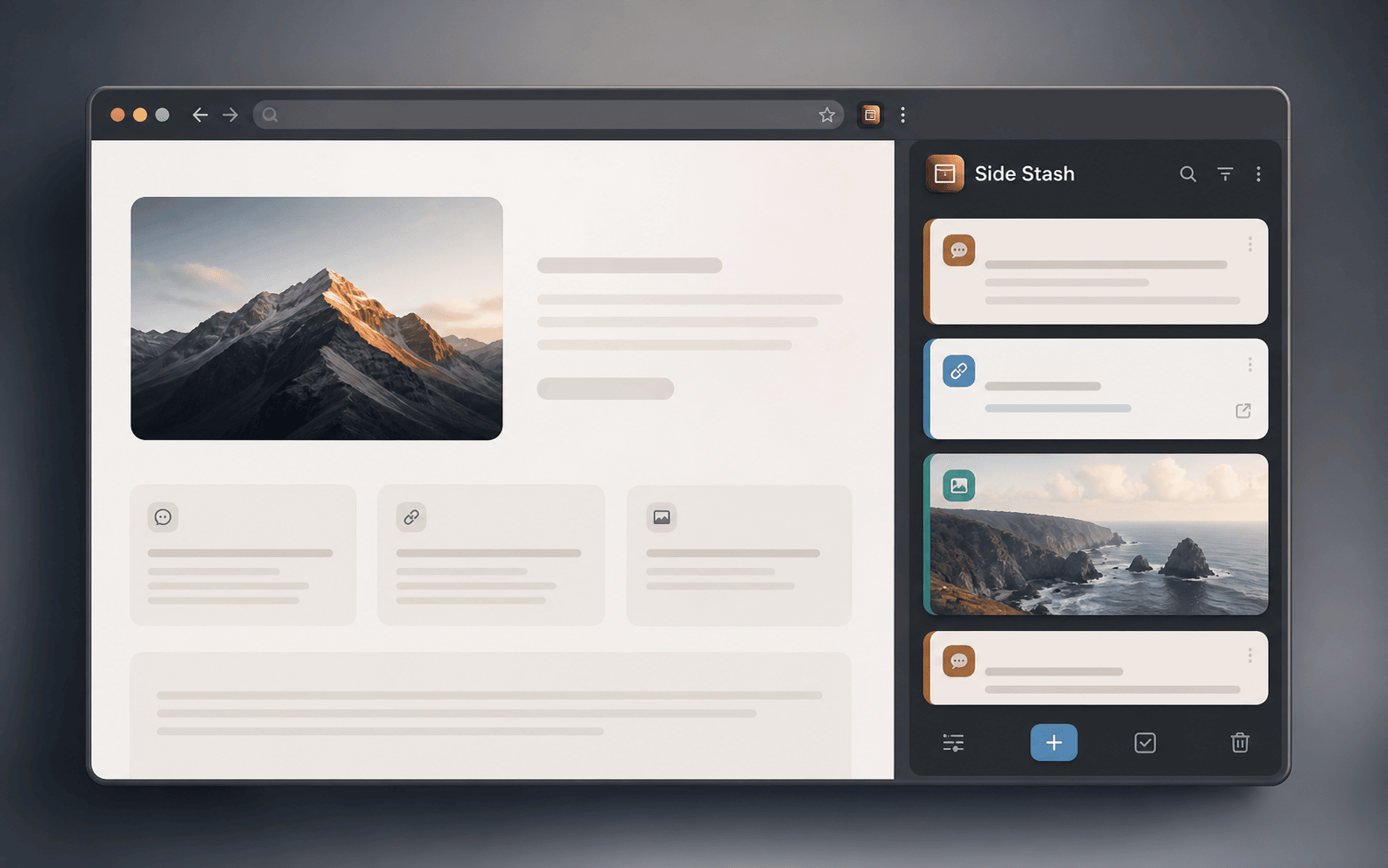 Generated product mockup showing Side Stash beside a browser page
